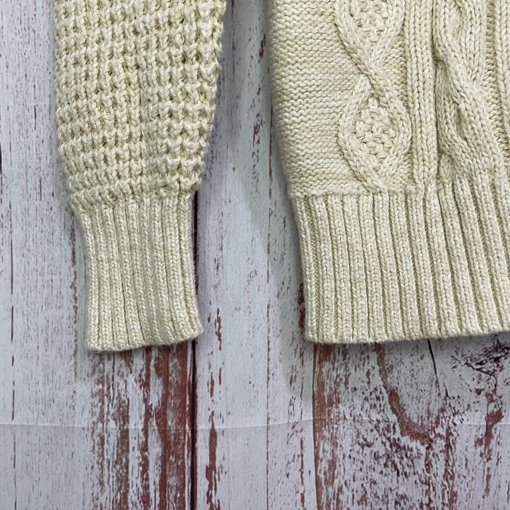 Cherokee Off-white Cable Knit Sweater High Neck Half Button Kids Size 6/7  #5092 - Picture 4 of 7